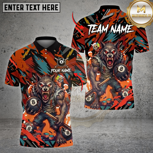 Maxcorners Billiards Shirt Angry Wolf Cue Stick Pool Ball Chaos Graphic Multicolor Options Personalized Name, Team Name 3D Shirt (4 Colors)
