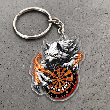 Maxcorners Flaming Wolf Darts Personalized Name Keychain