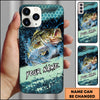 Maxcorners Fishing Teal Honeycomb Water Burst Personalized Name Phone Case (10 Fish Species)