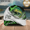 Maxcorners Fishing Green Lightning White Scale Water Splash Customized Name 3D Cap