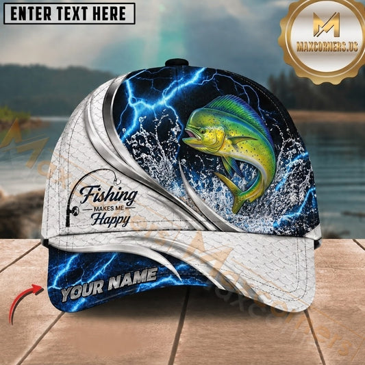 Maxcorners Fishing Blue Lightning White Scale Water Splash Customized Name 3D Cap