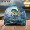 Maxcorners Fishing Blue Water Splash Hook Line Customized Name 3D Cap