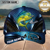 Maxcorners Fishing Deep Blue Fish Scale Metallic Mesh Customized Name 3D Cap