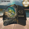 Maxcorners Fishing Golden Sunset Splash Black Leather Customized Name 3D Cap