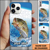 Maxcorners Bass Fishing Phone Case Aqua Water Splash Scale Pattern Design Personalized Fisherman Name Phone Case (12 Fish Species)
