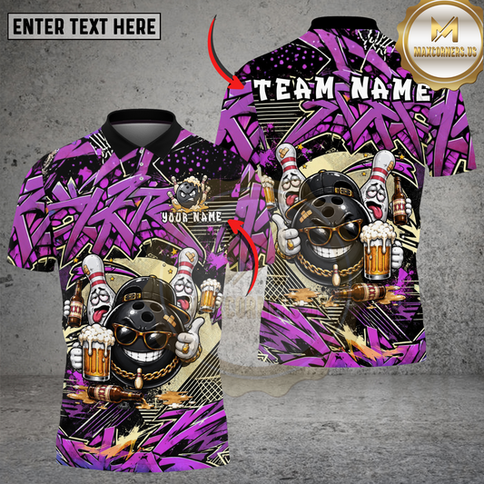 Maxcorners Hip Hop Bowling Street Art Multicolor Options Personalized Name, Team Name 3D Shirt (4 Colors)