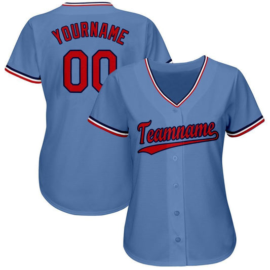 Maxcorners Custom Light Blue Red-Navy Baseball Jersey LM2605