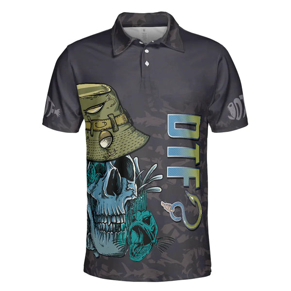 Maxcorners Black Skull Fishing Men 3D Polo