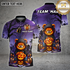 Maxcorners Halloween Bear Bowling Shirt Pumpkin Ball Spooky Graveyard Scene Custom Team Name Personalized Jersey (4 Colors)