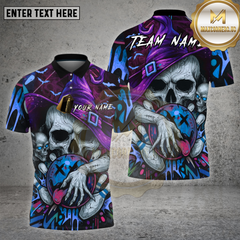 Maxcorners Halloween Skull Wizard Bowling Shirt Neon Graffiti Ball Spooky Team Custom Name Personalized Jersey (4 Colors)