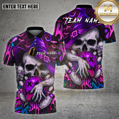 Maxcorners Halloween Skull Wizard Bowling Shirt Neon Graffiti Ball Spooky Team Custom Name Personalized Jersey (4 Colors)