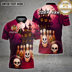 Maxcorners Haunted House Bowling Shirt Skull Pins Pumpkin Ball  Halloween Style Custom Team Name Personalized Jersey (4 Colors)