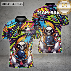Maxcorners Bowling Shirt Neon Skull Hoodie Graffiti Style Personalized Name, Team Name 3D Shirt (4 Colors)