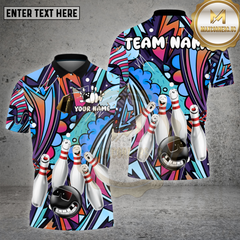 Maxcorners Bowling Shirt Graffiti Neon Cartoon Pins & Smiley Bowling Ball Personalized Name, Team Name 3D Shirt (4 Colors)