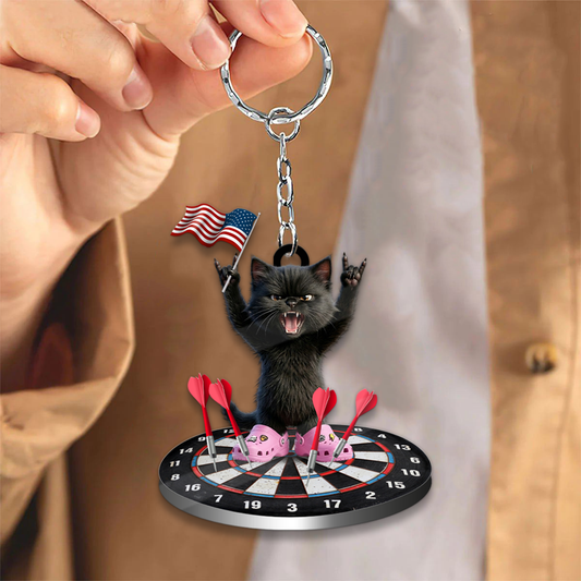 Maxcorners Patriotic Rocker Black Cat Dartboard 3D Keychain