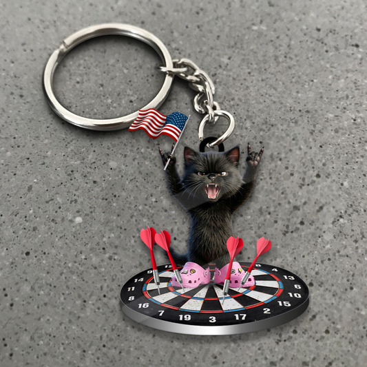 Maxcorners Patriotic Rocker Black Cat Dartboard 3D Keychain