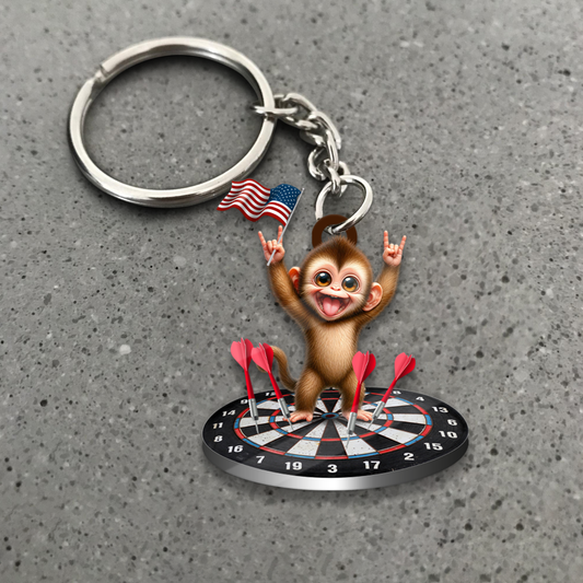 Maxcorners Patriotic Happy Monkey Dartboard 3D Keychain