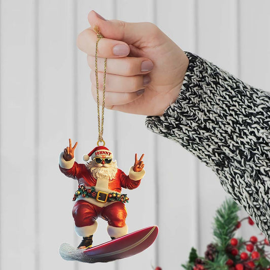 Maxcorners Custom Name Santa Surfing Ornament, Santa Christmas Gift5 2D Flat LM2111