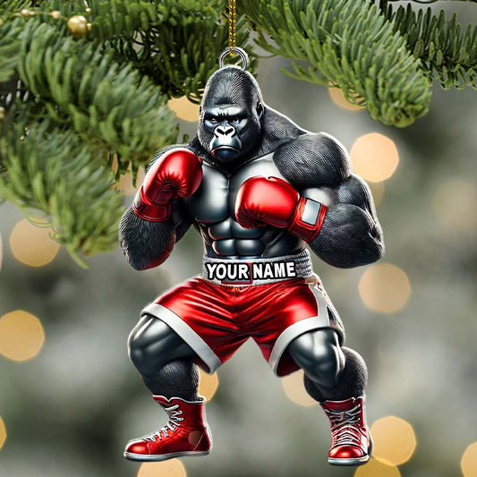 Maxcorners Custom Name Gorilla Boxing Ornament, Boxing Christmas Gift Decoration 2D Flat LM2111