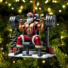Maxcorners Santa Muscle Weightlifting Christmas Ornament, Personalized Ornament 2D Flat LM2211