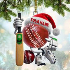 Maxcorners Custom Name Cricket Ball Ornament, Cricket Ball Lover Christmas Gift9 2D Flat LM2211
