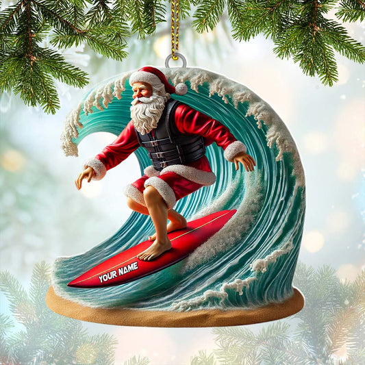 Maxcorners Custom Name Santa Surfing Ornament, Christmas Gift Decoration 2D Flat LM2111
