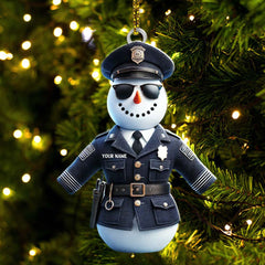 Maxcorners Custom Name Police Snowman Ornament, Christmas Gift for Police 2D Flat LM2111