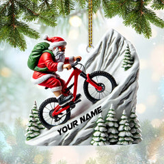 Maxcorners Custom Name Santa Mountain Bike Ornament, Santa Christmas Gift 2D Flat LM2111
