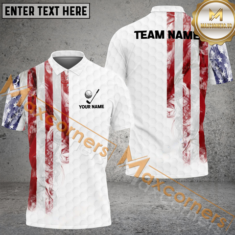 Maxcorners USA Flag With Ball Pattern Golf Jersey Personalized Name, Team Name 3D Shirt