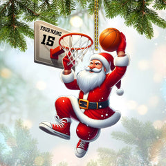 Maxcorners Custom Name and Number Basketball Santa Ornament, Basketball Lover Christmas Gift 2D Flat LM2211