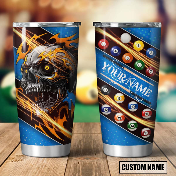 Maxcorners Billiards Skull Personalized Stainless Steel Tumbler