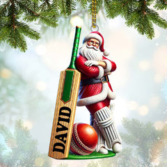 Maxcorners Cricket Ball Ready Santa Christmas Ornament, Personalized Ornament 2D Flat LM2211