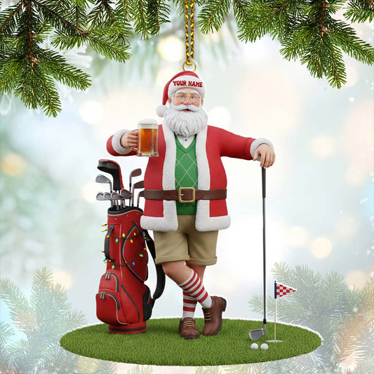 Maxcorners Santa Golf And Beer, Home Decor, Christmas Ornament, Personalized Ornament 2D Flat LM2111