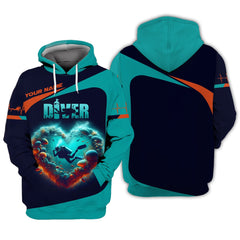 Maxcorners 3D Full Print Scuba Diving Heart Shirts Personalized Name Gift For Diver Lovers LM2111