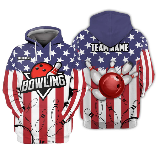 Maxcorners Bowling & Pins USA Flag Customized Name And Team Name 3D Polo Shirt