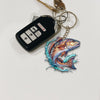 Maxcorners Red Fish Fishing Colorful Neon Water Splash Art Personalized Name Keychain