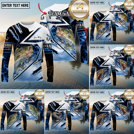 Maxcorners Freshwater Fishing Shirt Splash Blue Water Hook Pattern Sport Jersey Personalized Name, Team Name 3D All Over Printed Clothes