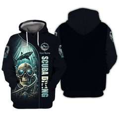 Maxcorners Diving Custom Name 3D Shirt Scuba Diving Skeleton Personalized Gift For Diver Lovers LM2111