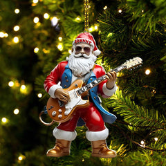 Maxcorners Custom Name Santa Guitar Ornament, Santa Christmas Gift 2D Flat LM2111