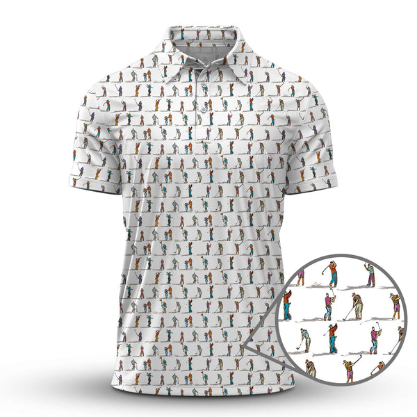 Maxcorners Golf Swing Motion Shirt, Pattern Golf Polos, Golf Gift For Men's, Funny Golf Shirts