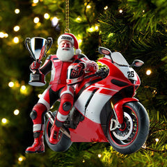 Maxcorners Custom Name and Number Santa Motorbike Ornament, Santa Christmas Gift 2D Flat LM2111