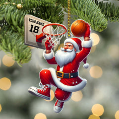 Maxcorners Custom Name and Number Basketball Santa Ornament, Basketball Lover Christmas Gift 2D Flat LM2211