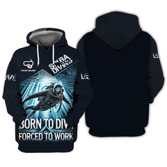 Maxcorners Scuba Diving Custom Name 3D Shirt Born To Dive Forced To Work Gift For Diver Lovers LM2111