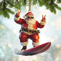 Maxcorners Custom Name Santa Surfing Ornament, Santa Christmas Gift 2D Flat LM2111