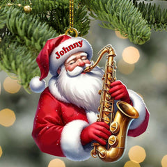 Maxcorners Custom Name Saxophone Santa Ornament, Saxophone Lover Christmas Gift 2D Flat LM2211