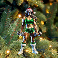 Maxcorners Custom Name Woman Gym Work Out Santa Ornament, Gymnastics Christmas Gift 2D Flat LM2111