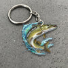 Maxcorners Pike Fishing Colorful Neon Water Splash Art Personalized Name Keychain