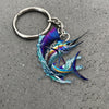Maxcorners Marlin Fishing Colorful Neon Water Splash Art Personalized Name Keychain