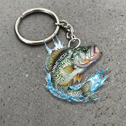 Maxcorners Crappie Fishing Keychain Fish Water Splash Art Personalized Name 2D Keychain