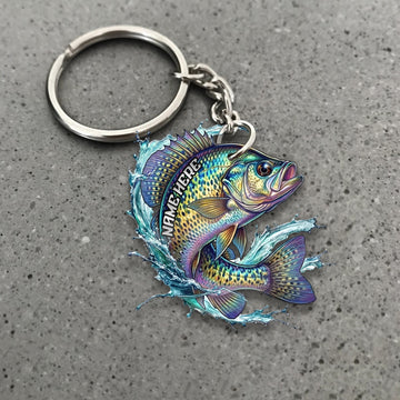 Maxcorners Crappie Fishing Colorful Neon Water Splash Art Personalized Name Keychain